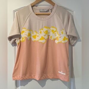 Adidas By Stella McCartney T-shirt Activewear Size Small Pink Mesh Yellow Flower